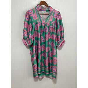 Jade by Melody Tam Ruffle Babydoll Dress S Green Pink Floral Summer Designer